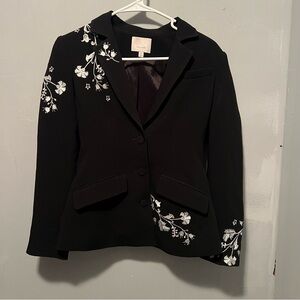 Cinq à Sept Black Blazer with White Floral Embroidery